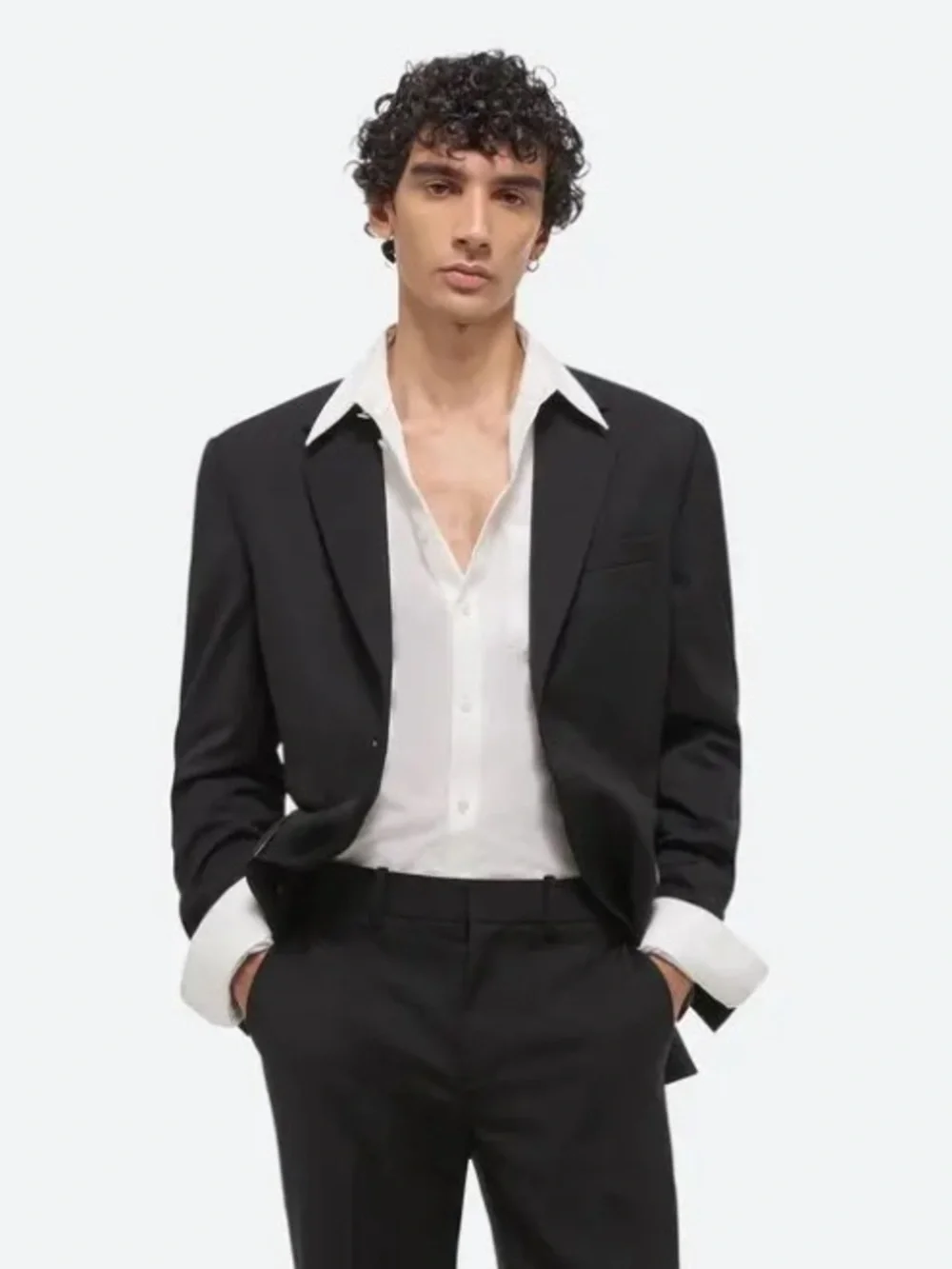 HELMUT LANG Men's Black Blazer with White Lining -  Virgin Wool size 40